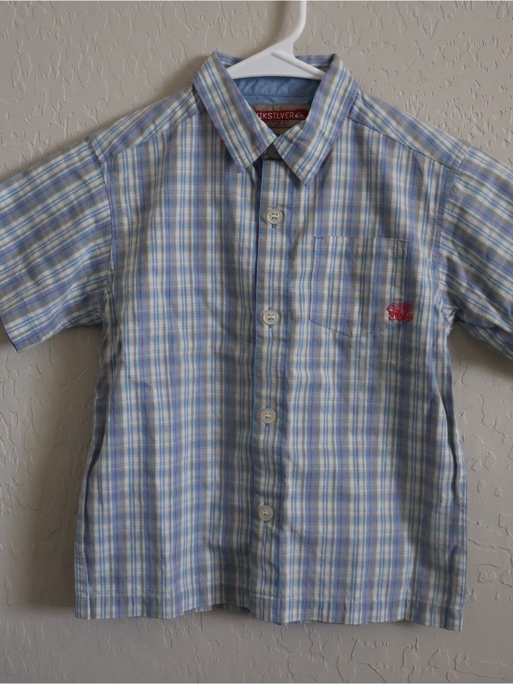 Quiksilver Boys' Light Blue Plaid Short-Sleeve Button Shirt